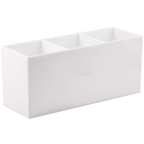 Makeup Brush Holder Organizer - 3 Slots Cosmetic Brushes Storage Container for Vanity (White)