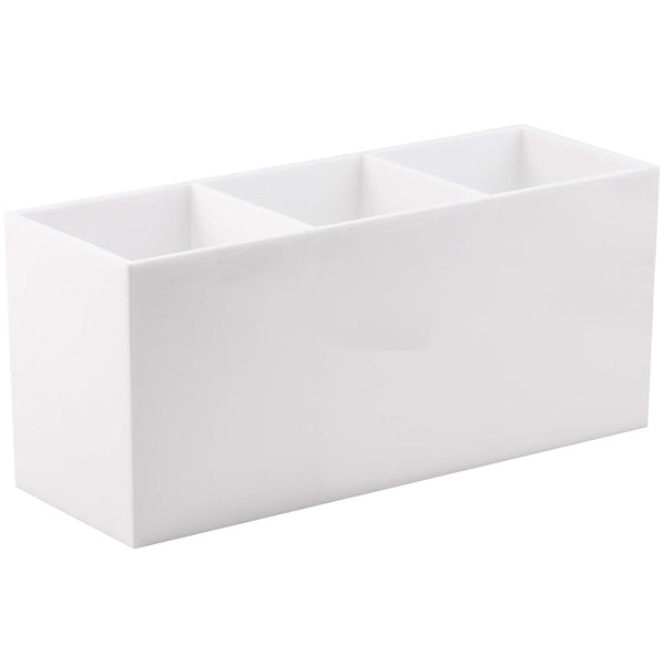 Makeup Brush Holder Organizer - 3 Slots Cosmetic Brushes Storage Container for Vanity (White)