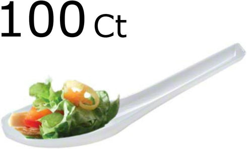 100 Disposable Plastic White Chinese Soup Spoons, Asian Dessert Tasting Spoons