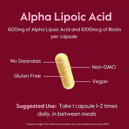 Alpha Lipoic Acid 600mg per Capsule with Biotin, 120 Vegetarian Capsules, No Fillers
