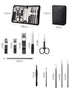 Men's Nail Grooming Kit, 9-Piece Manicure Set, Black Travel Nail Care Kit for Women, Clippers, Tweezers, Trimmers