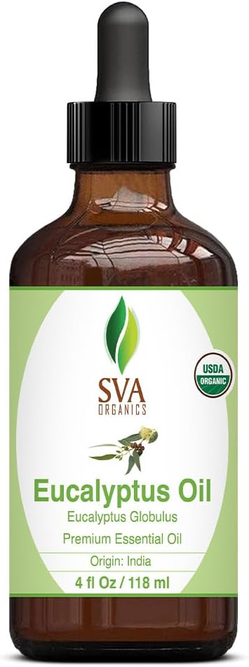 SVA Organics Eucalyptus Essential Oil 4oz (118ml) - Premium Essential Oil with Dropper for Diffuser & Aromatherapy