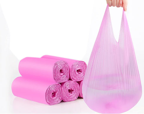 4 Gallon Bathroom Trash Bags, Pink, 15 Rolls / 300 Counts, Small Handles Garbage Bags