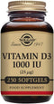 Solgar Vitamin D3 (Cholecalciferol) 25 MCG (1000 IU) - 250 Softgels for Bone Health & Immune Support.