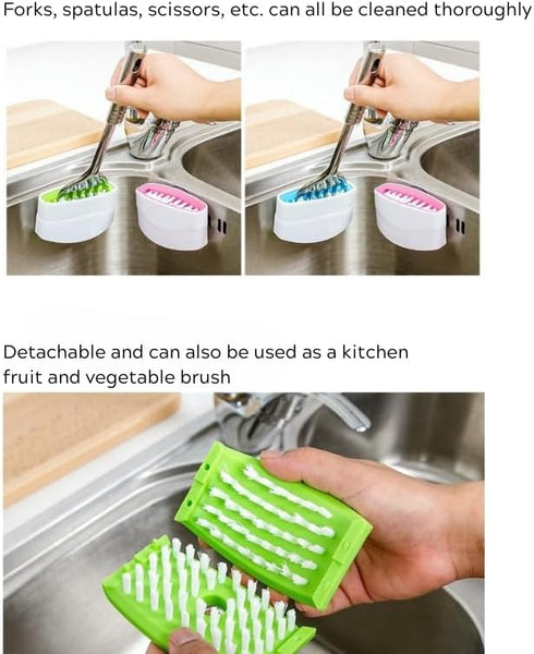 Suction Cup Knife Cleaning Brush Double-Sided Kitchen Scrubber for Cutlery, Chopsticks, Fruits Creative Sink Brush