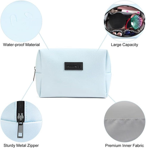 MAANGE Small Makeup Bag for Purse, Travel Cosmetic Pouch, Portable Zipper Pouch for Women (Blue)