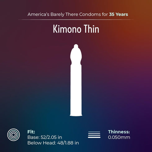 Pack 12 Kimono Thin Condoms of - Snug Fit for Performance-Enhancing Feeling, Natural Latex Condoms, Vegan-Friendly, No
