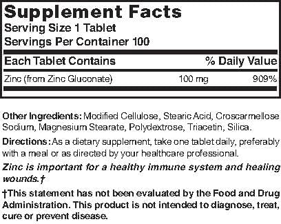 Zinc Gluconate 100 mg, 100 Tablets by Nature's Blend