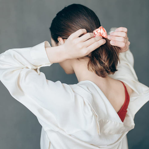 Silk Scrunchies for Hair, 100% Mulberry Silk Hair Ties, 3 Pack (Pink, Peacock Blue, Apricot)