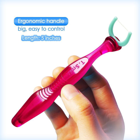 T.Smile 5-inch (1 100 NoFuss Dental Flosser Kit, Long Handle & Refill Heads, Extra-Strength Floss for Comfortable