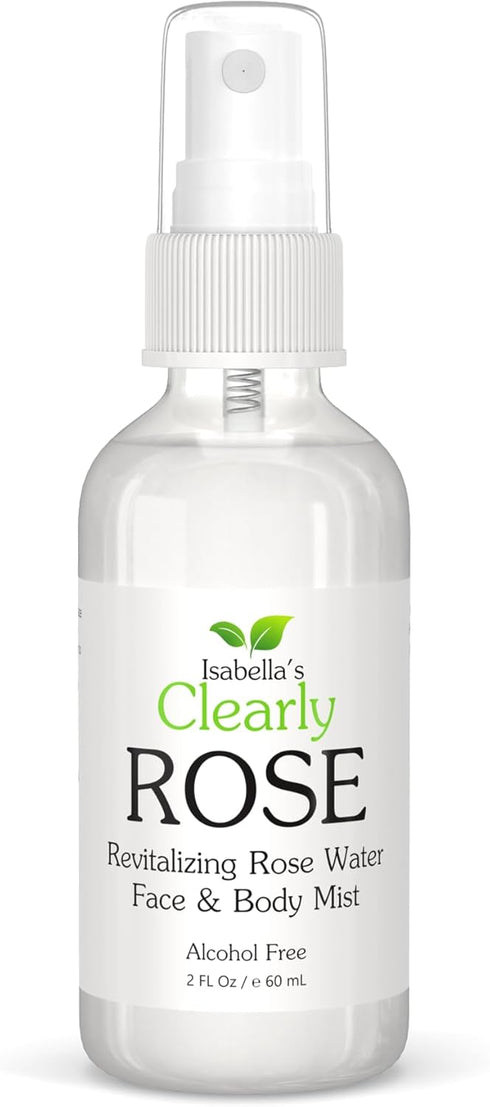 Isabella's Clearly Rose 100% Pure Rose Petal Water Spray - Hydration Mist for Body and Hair, Alcohol-Free, Glass