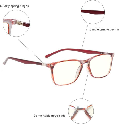 JOSCHOO Computer Reading Glasses, Blue Light Blocking Readers for Men and Women (Red Stripe, 1.25)