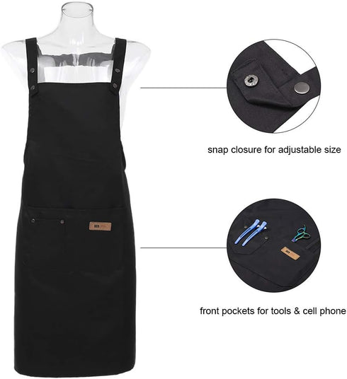 Professional Hairdresser Apron, Waterproof Stylist Tool for Hairdressing, Coloring, Shampoo, Haircuts - Black