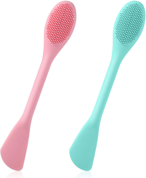 2PCS Manual Facial Cleansing Brush, 2 in 1 Face Mask Brush and Scrubber Tool for Exfoliating Makeup Removal (Pink,