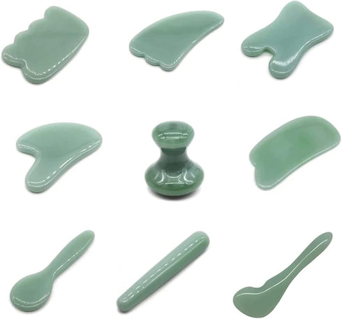 MESKEL Set 4) Gua sha Scraper Board Natural Jade Guasha Stone Board Facial Eye Guasha Plate Jade Face Massager Scraper