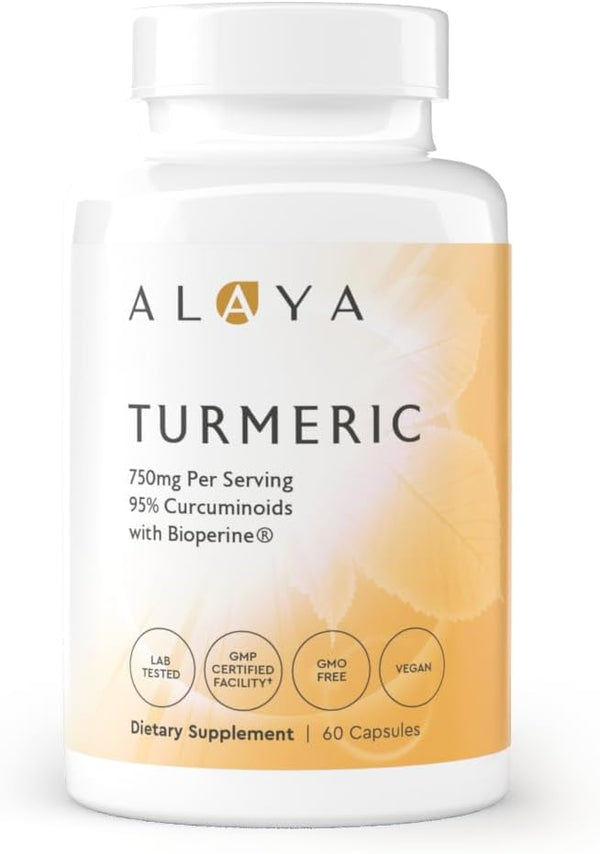 Alaya Naturals Premium Turmeric Curcumin with Bioperine - 750 mg, High Potency, Non-GMO