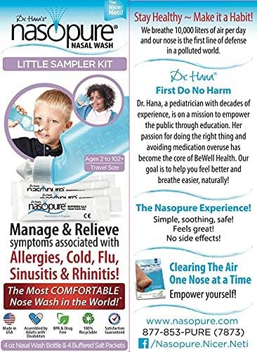 Nasopure Nasal Wash Little Sampler Kit, Comfortable Nasal Rinse, 4 Oz Bottle & 4 Salt Packets