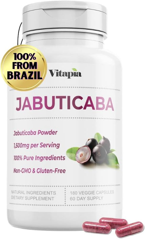 Jabuticaba Fruit Powder Supplement - 1500mg Antioxidant, Better Lung Health, Digestion, Immune Support - 180 Vegan