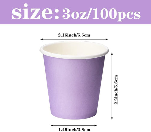 3 oz Small Disposable Mouthwash Cups, 100 Packs Bathroom Paper Cups, Espresso Paper Cups, Purple for Home Rvs Campers