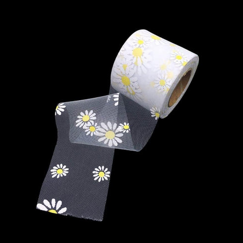 25 Yard 6cm Sheer Chiffon Daisy Flower Ribbon for Gift Wrapping, Bridal Bouquets, Fabric Craft