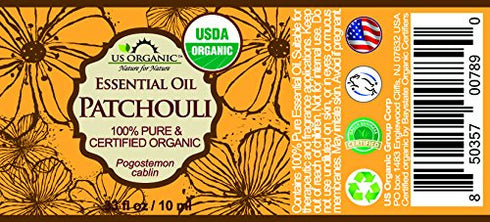 US Organic 100% Pure Patchouli Essential Oil, USDA Certified Organic, Steam Distilled, 10 ml / .33 fl oz