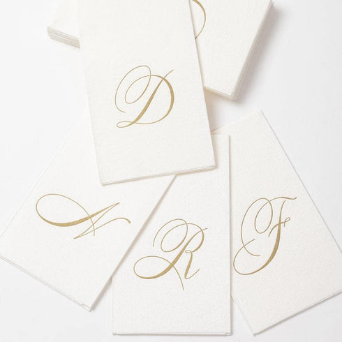 Caspari White Pearl Paper Linen Guest Towels, Monogram Initial, Pack of 24