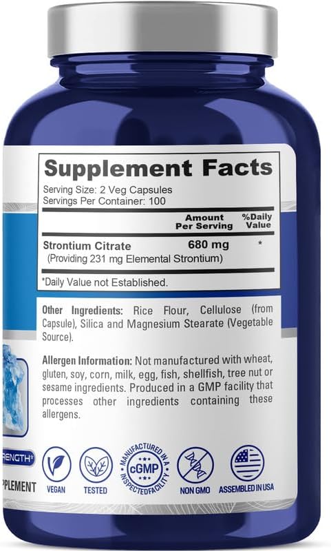 NusaPure Strontium 680 mg 200 Vegetarian Caps (Non-GMO, Vegan)