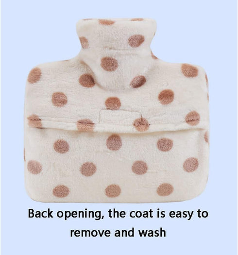 TIANYIA 1.2L Pack Reusable Large Hot Water Bottle, Classic PVC Hot Water Bag with Polka Dots Faux Fur Cover, Hot