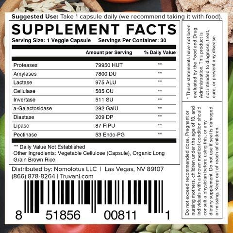 Digestive Enzymes by Truvani | 9 Enzyme Blend for Digestive Support, Non-GMO Capsules, 30 Day Supply