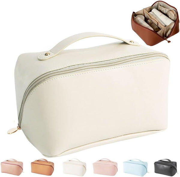 MINGRI Large Capacity Waterproof Travel Cosmetic Bag for Women, PU Leather Makeup Bag, Multifunctional Toiletry Bag