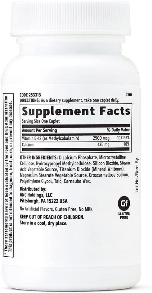 GNC Methyl B-12 2500 mcg - 100 Caplets (100 Servings)