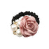 LOVEF 4Pcs Korean Fashion Pearl Hair Rope, Rose Flower Rhinestone Hair Ties