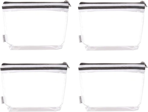 Multi-purpose Waterproof Clear Vinyl Zippered Toiletry Pouch, Makeup Pouch with French Tape, 4-pack