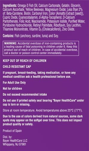 One A Day Women's Prenatal 1 Multivitamin, 60 Count, Including Vitamin A, C, D, B6, B12, Iron, Omega-3 DHA