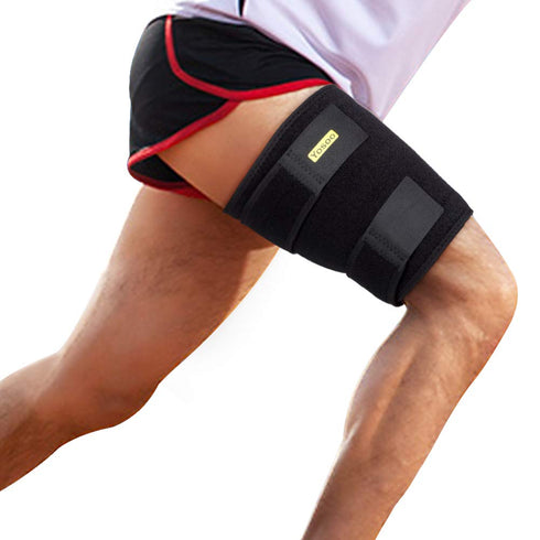 Thigh Support Adjustable Compression Sleeve, Thigh Brace Hamstring Wrap with Anti-Slip Silicone Strips