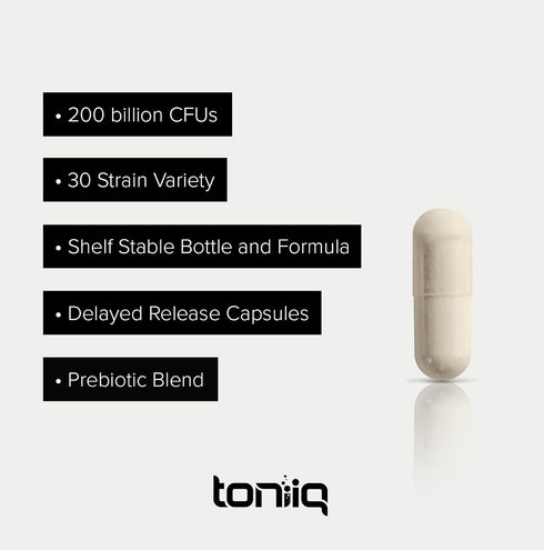 Toniiq 200 Billion CFU Probiotic Supplement, 30 Verified Strains with Prebiotic Blend, Extended Release Capsules