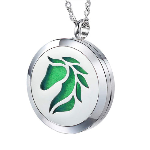 Popeoiuh Essential Oil Diffuser Necklace Aromatherapy Jewelry Stainless Steel Horse Animal Locket Pendant