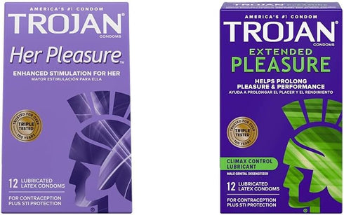 TROJAN Her Pleasure Sensations 12 Count & Extended Pleasure Climax Control Condoms 12