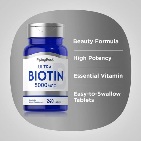 Piping Rock Biotin 5000mcg | 240 Tablets | Vegetarian, Non-GMO, Gluten Free Beauty Vitamin Supplement