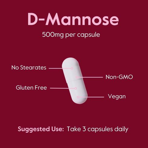 BESTVITE D-Mannose 500mg, 240 Vegetarian Capsules - No Stearates, Fillers, Vegan, Non-GMO, Gluten Free
