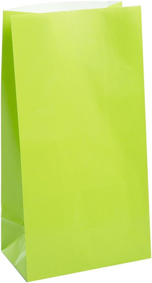 Vibrant Lime Green Paper Party Bags, Pack of 12, Premium Quality