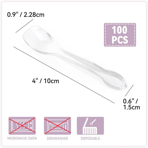 100PCS Disposable Tasting Spoons, Ice Cream Dessert Taster Spoons, Mini Spoons for Sampling, Clear