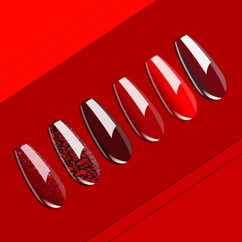 Vishine Burgundy Red and Red Glitter Gel Polish Set - 6 Colors Long Lasting Soak Off UV LED Gel 8ml