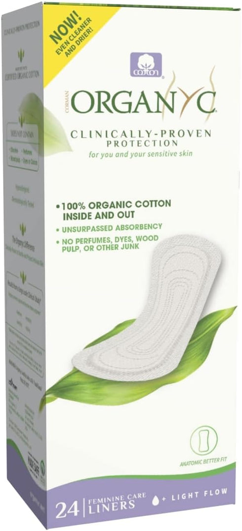 Organyc 100% Certified Organic Cotton Flat Panty Liner - Light Flow+, 24 Count, Free from Chemicals