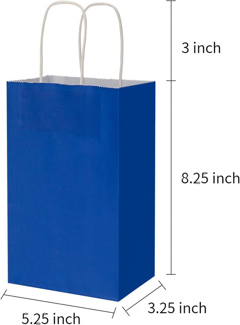 Toovip 50 Pack 5.25x3.25x8.25 Inch Small Royal Blue Kraft Paper Bags with Handles Bulk, Gift Wrap Bags for Favors Grocery Retail Party Birthday Shopping Business Goody Craft Merchandise Take Out Bags