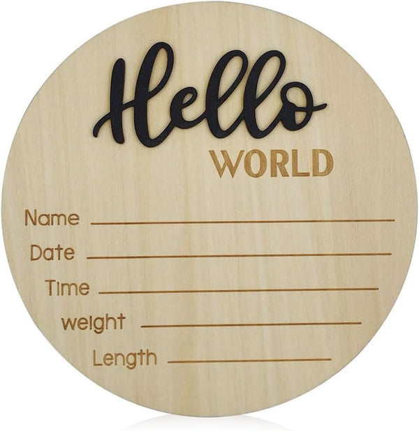SHUNCHG Baby Announcement Sign, hello world newborn sign, 5.9 Inch Wooden baby name