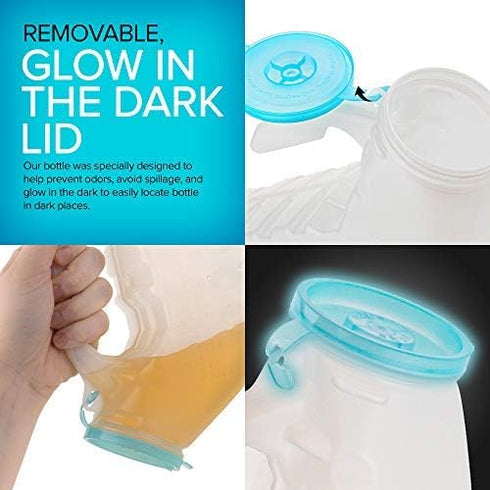 Male Urinal with Glow in The Dark Lid, 32 Oz Urine Bottle for Men (6 Bottles)