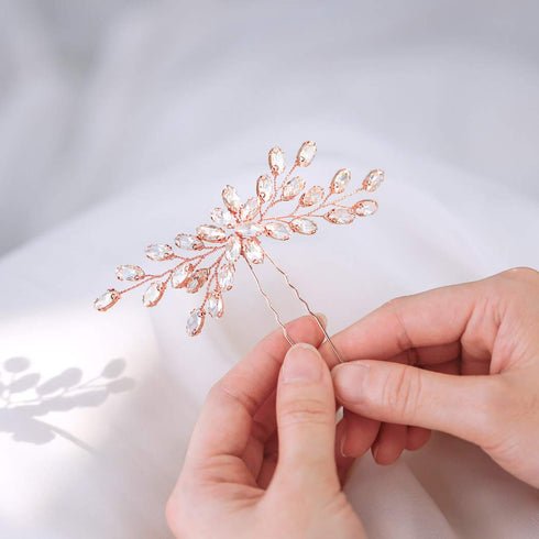 Unicra Bride Wedding Crystal Hair Pins - Bridal Hair Pieces Wedding Accessories for Women and Girls, Pack of 1 (Rose