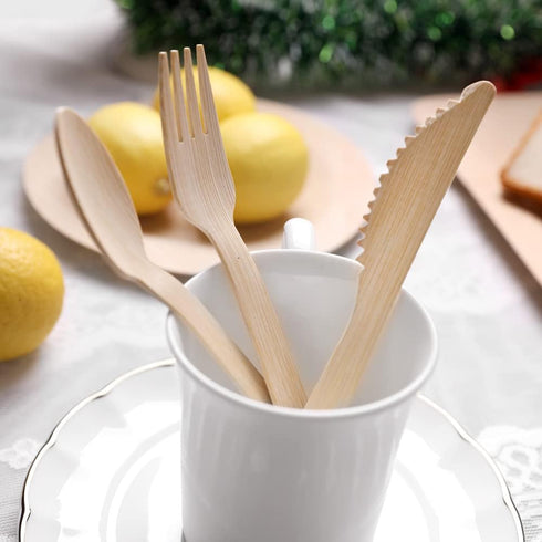 Banbu 100PK Bamboo Cutlery Disposable Knives, 6.7" 100% Compostable Biodegradable Travel Knife for Camping/Party/Travel