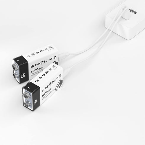 9V Rechargeable Batteries, 1300mAh High Capacity Lithium-ion, 2 in 1 USB C Fast Charging Cable